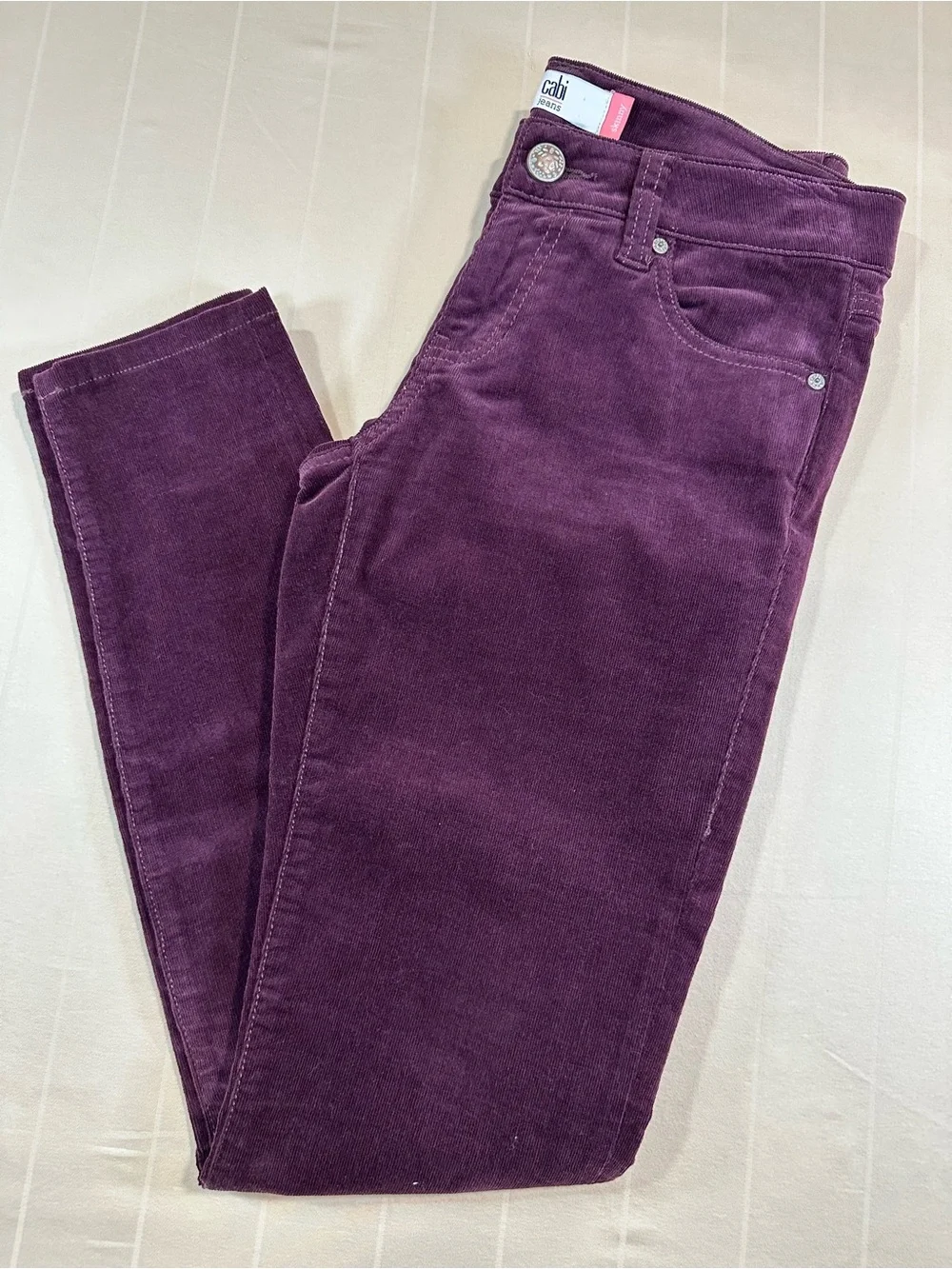 cabi Skinny Corduroy Pants Vino Burgundy Plum Size 4 Dark Academia Style 3197